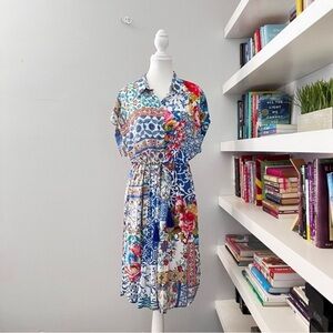 Lulalife floral patchwork print midi dress Sz medium